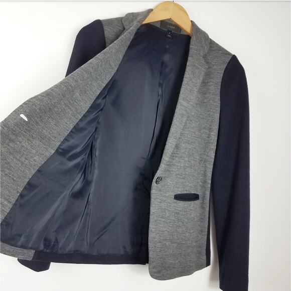 J. Crew | Wool Blend Blazer Grey & Navy Jacket 0 - Picture 4 of 7
